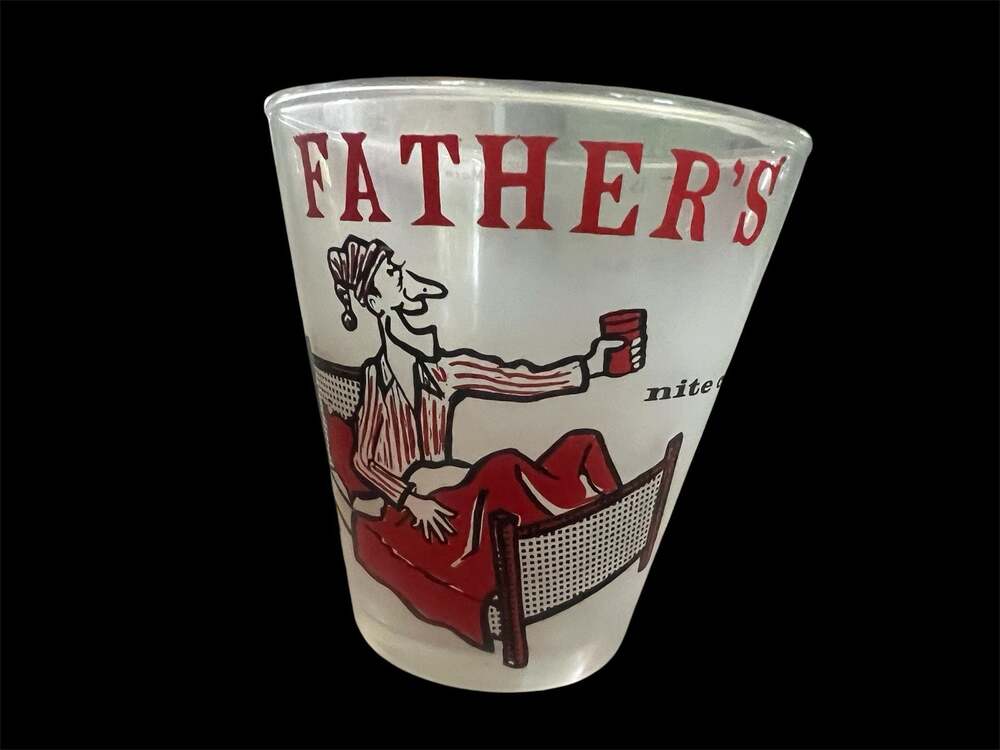 Vintage Father's Nite Cap Frosted Novelty Measuring Barware Glass